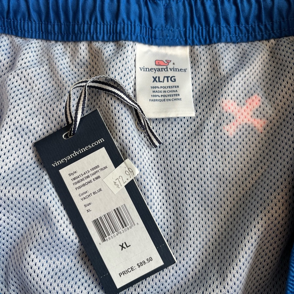 NWT Vineyard Vines Royal Blue Neon Fishbone Swimming Trunks Mens XL - Picture 4 of 5